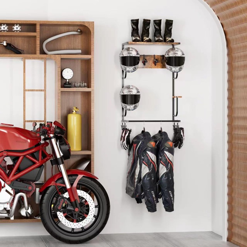 Wooden Wall Mounted Helmet Hol - Motorcycle Gear Display Rack review and price