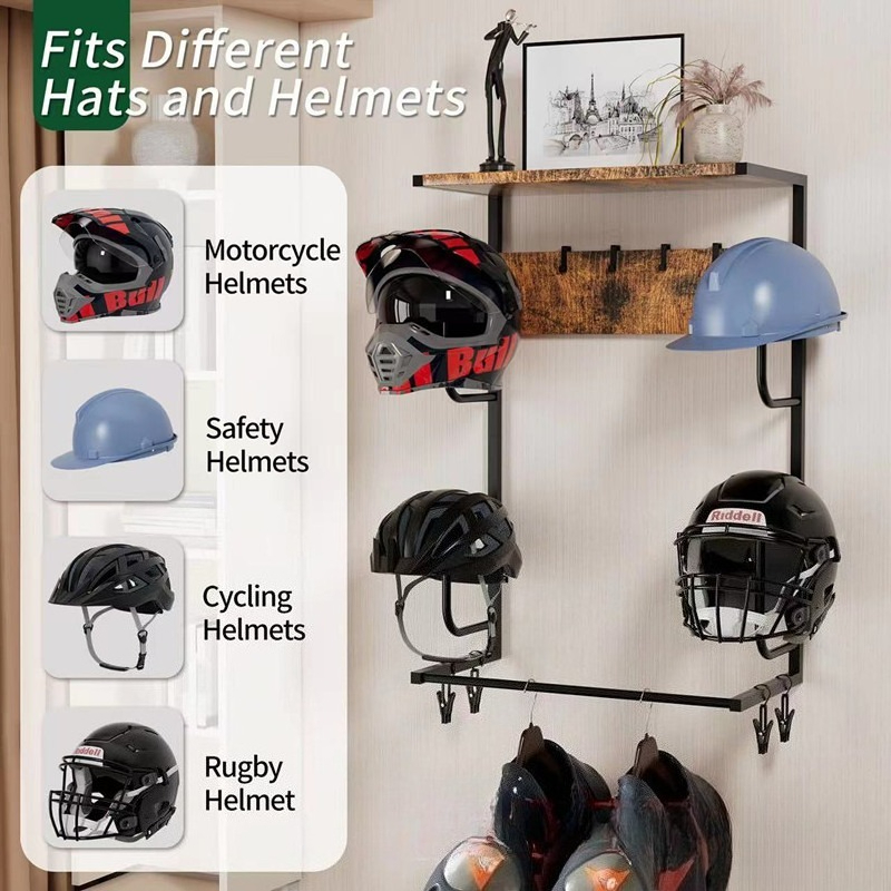 Wooden Wall Mounted Helmet Hol - Motorcycle Gear Display Rack review and price