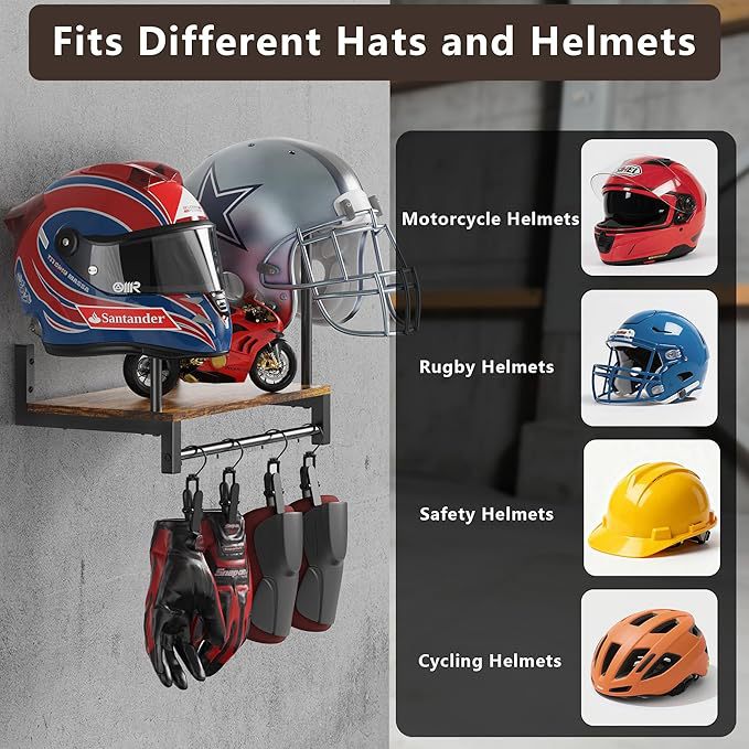 Wall Mount Helmet Holder Woode - Motorcycle Gear Display Rack review and price